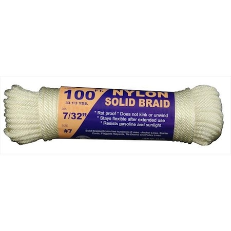 T.W. Evans Cordage 44-075 .21875 In. X 100 Ft. Solid Braid Nylon Rope Hank